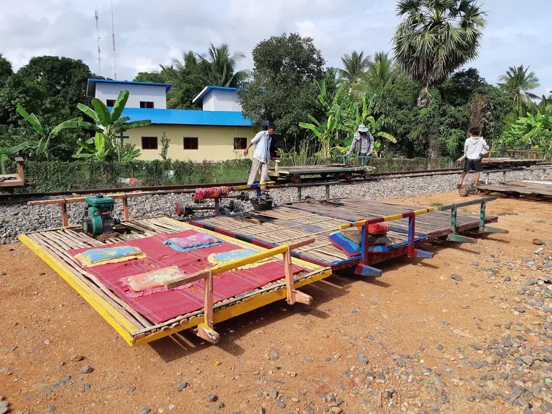 Bamboo train (norry) cars on the railway line near Battambang
