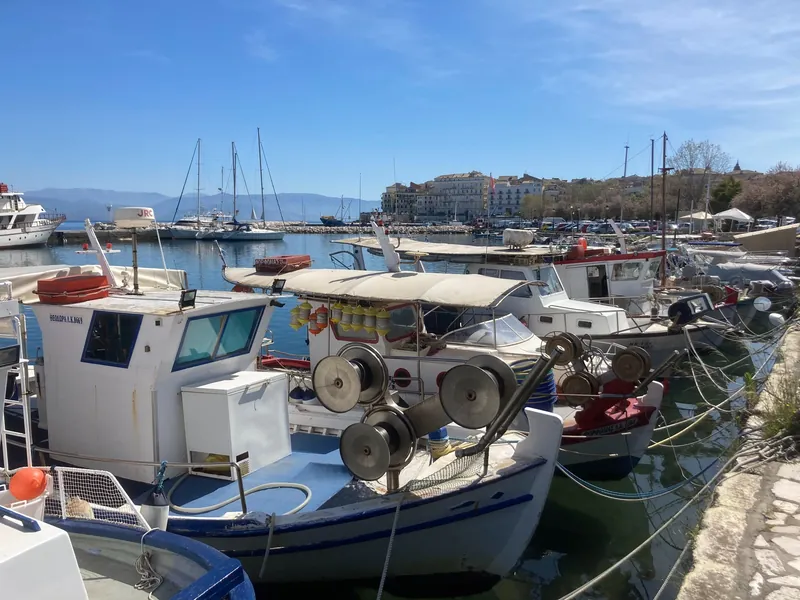 Fishing boats in the Old Port (Palaio Limani) of Corfu Town