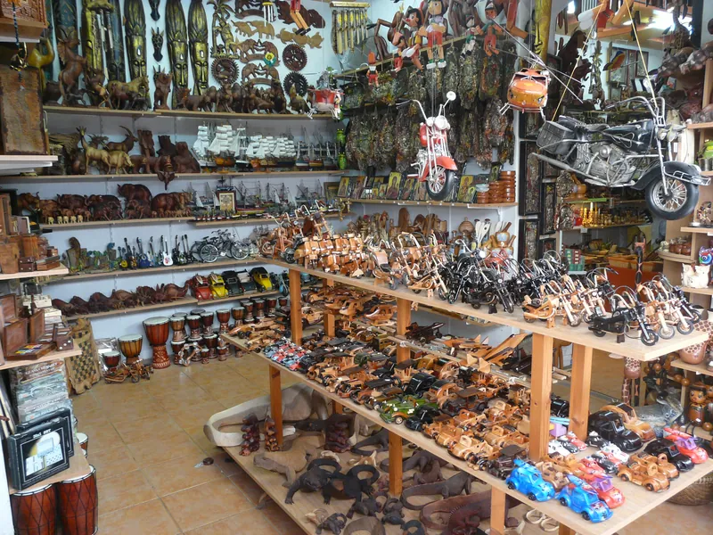 Shop selling wooden goods and souvenirs in Corfu Town's old town