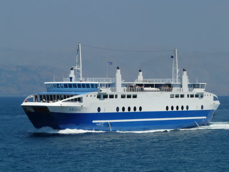 The ferry Achaeos off Corfu Town harbour