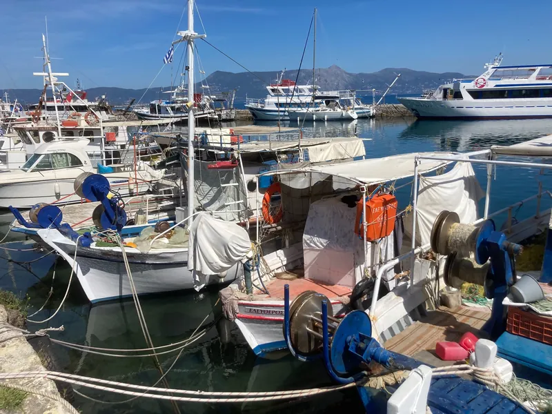 Fishing boats and excursion boats in the Old Port of Corfu Town