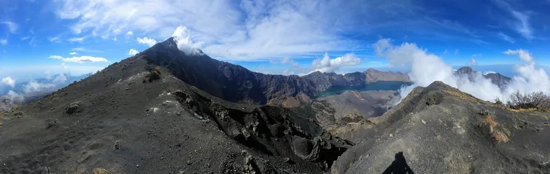 Mount Rinjani on Lombok with its summit, caldera and ash cone, seen from about 2,600 m