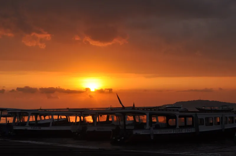 Public boats at Bangsal harbour in north Lombok, the departure point for the Gili Islands