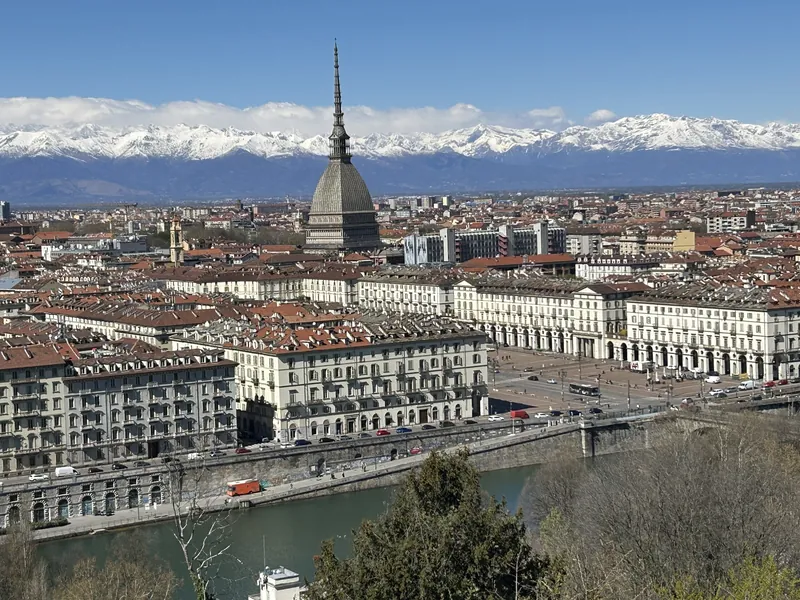 View from Monte dei Cappuccini over Turin to the snow-capped Alps