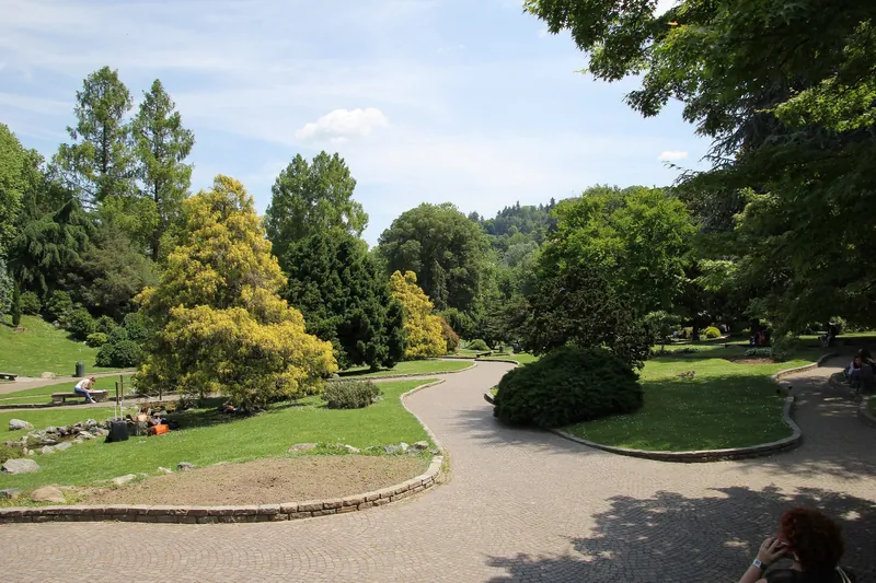 Paths and lawns in Parco del Valentino on the Po in Turin