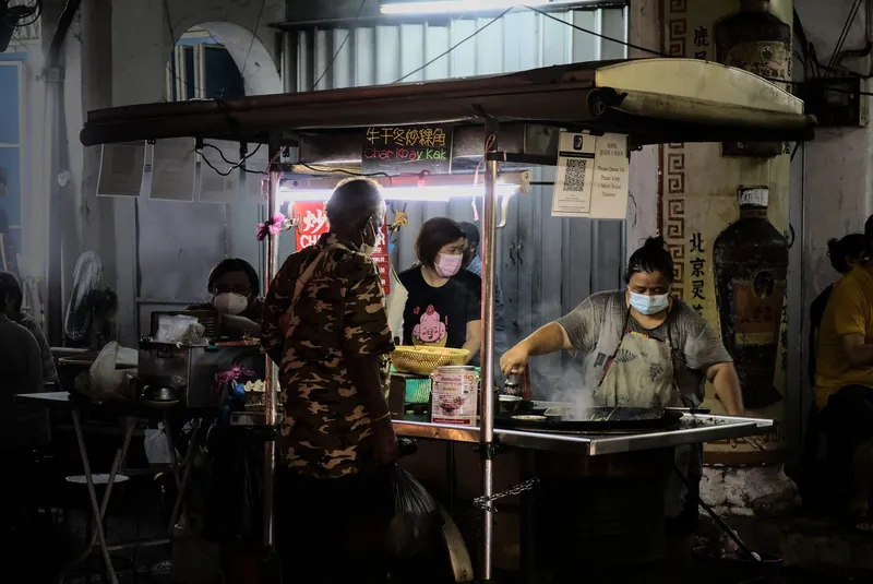 Hawker-Stand für Char Koay Kak (gebratene Reiskuchen) an der Jalan Chulia in George Town auf Penang