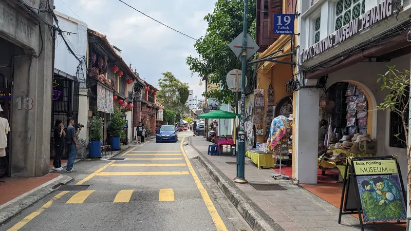 Lebuh Armenian in George Town's World Heritage zone, Penang, with souvenir stalls and shophouses