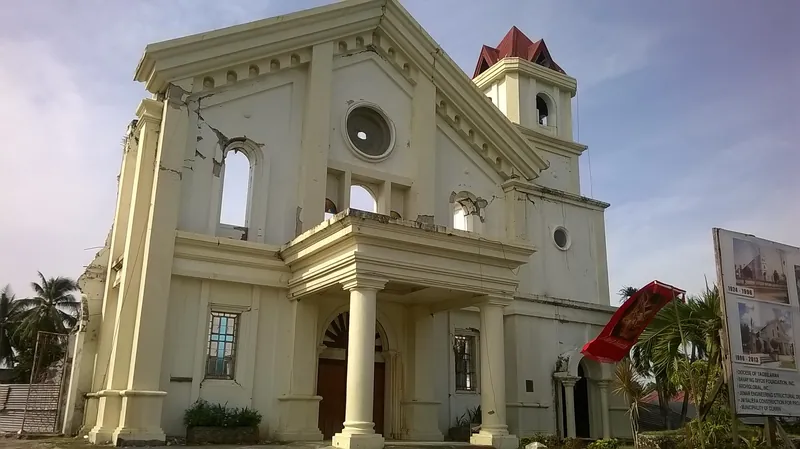 Cracked facade and damage at Clarin church after the October 2013 Bohol earthquake, photographed in 2014