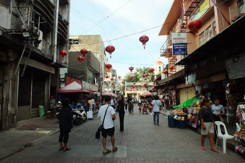P. Zamora Street in Cebu City's Chinese quarter with red lanterns and street stalls