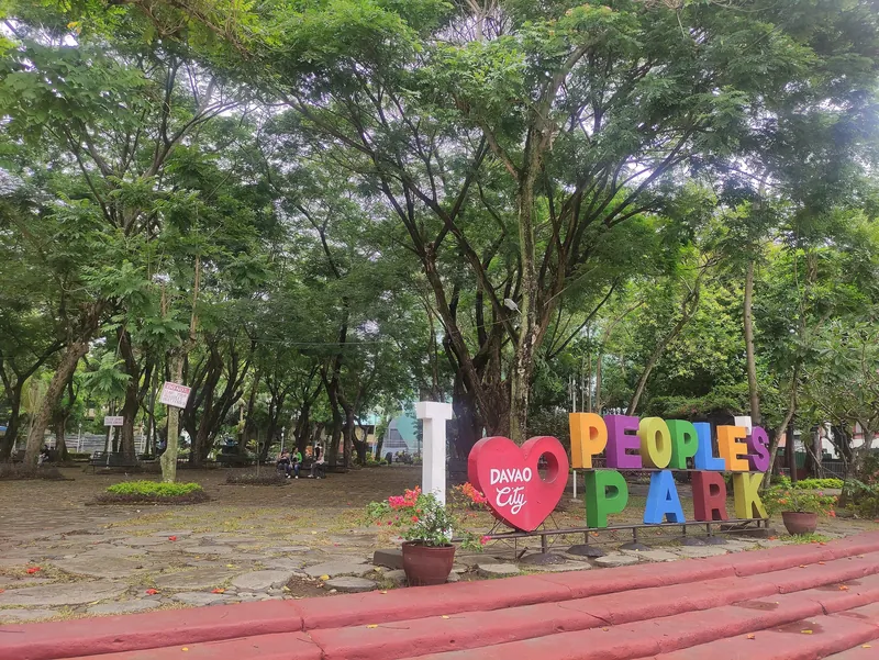 Trees and lettering in People's Park in the middle of Davao City