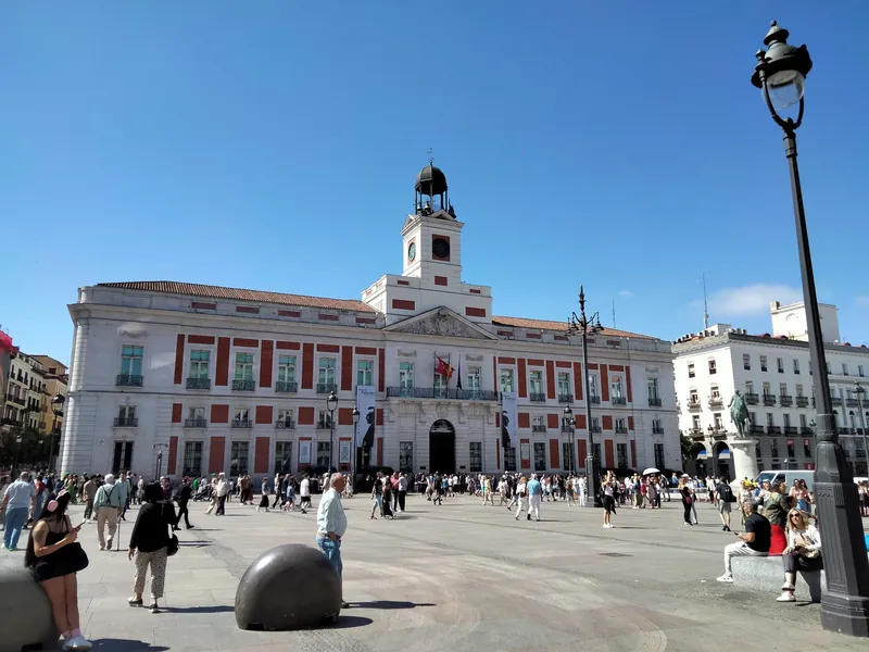 Puerta del Sol in Madrid with the Real Casa de Correos, seat of the regional government