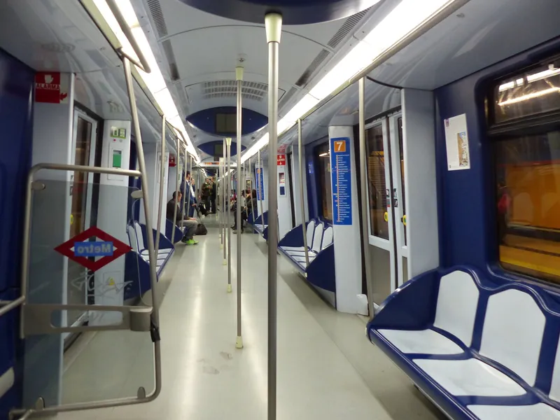 Inside a metro train on line 7 in Madrid